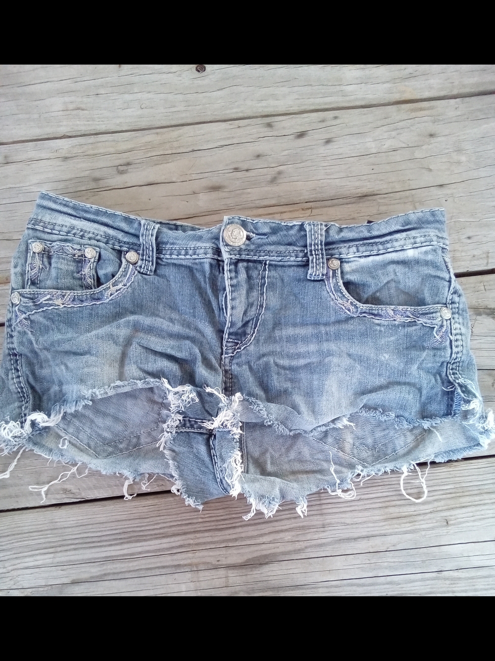 ​Grace in LA Cross Embellished Cutoff Denim Shorts Size 30